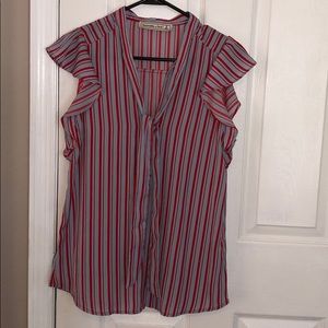 NWOT Abercrombie Red Stripe Ruffle Sleeve Top
